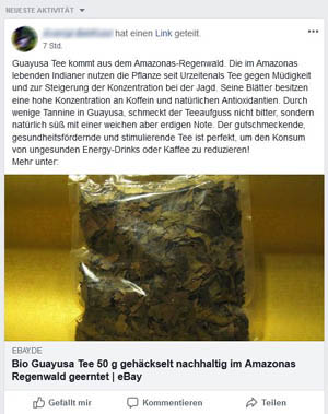 Facebook-Post über Guayusa Tee