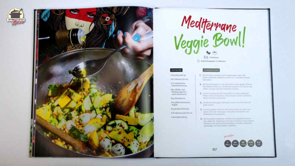 Seite 107 aus "Keto Quick! mit einem ketogenen Rezept für eine mediterrane Veggie Bowl