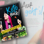 Das Kochbuch Keto quick von Dinah Stricker vor zwei aufgehellten Buchseiten