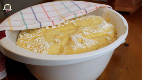 Aufgeganger Hefeteig für den Hefezopf in einer Backschüssel